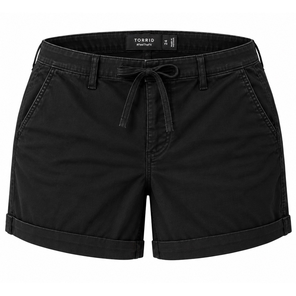 Torrid Twill Shorts Women 3X Black 5" Cuffed Drawstring Stretch Casual‎